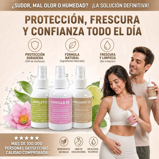 Sprays íntimos naturales Le'côterra Vanilla 26, Bergamot 36 y Athletix: protección, frescura y confianza todo el día