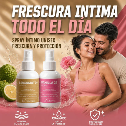 Spray íntimo unisex Le'côterra: Bergamot 36 para hombre y Vanilla 26 para mujer, frescura íntima todo el día