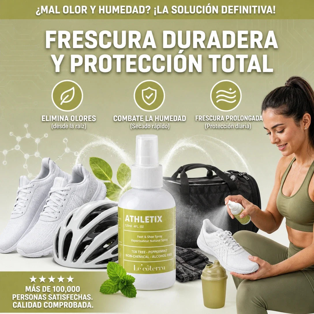 Athletix de Le'côterra: spray para pies y zapatos que elimina malos olores y humedad en calzado y equipo deportivo